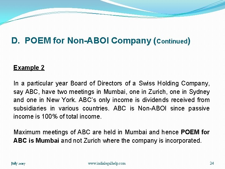 D. POEM for Non-ABOI Company (Continued) Example 2 In a particular year Board of