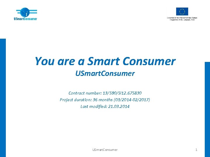 You are a Smart Consumer USmart. Consumer Contract number: 13/590/SI 12. 675830 Project duration: