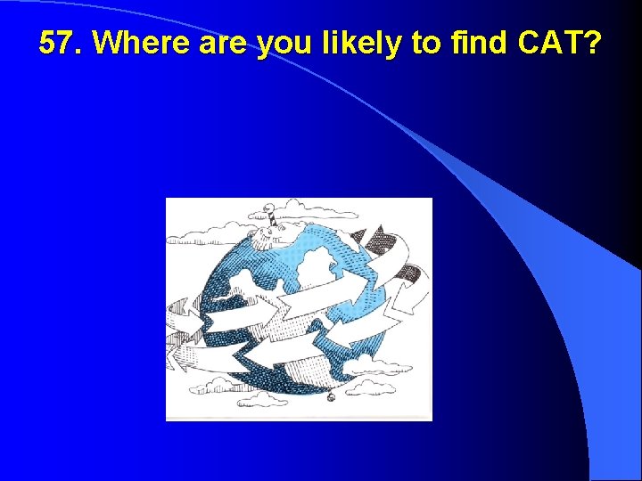 57. Where are you likely to find CAT? 
