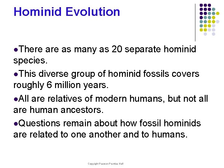 Hominid Evolution l. There as many as 20 separate hominid species. l. This diverse