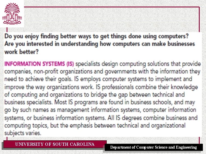 UNIVERSITY OF SOUTH CAROLINA Department of Computer Science and Engineering 