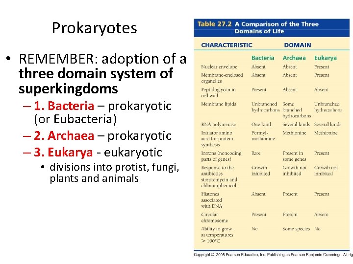 Prokaryotes • REMEMBER: adoption of a three domain system of superkingdoms – 1. Bacteria