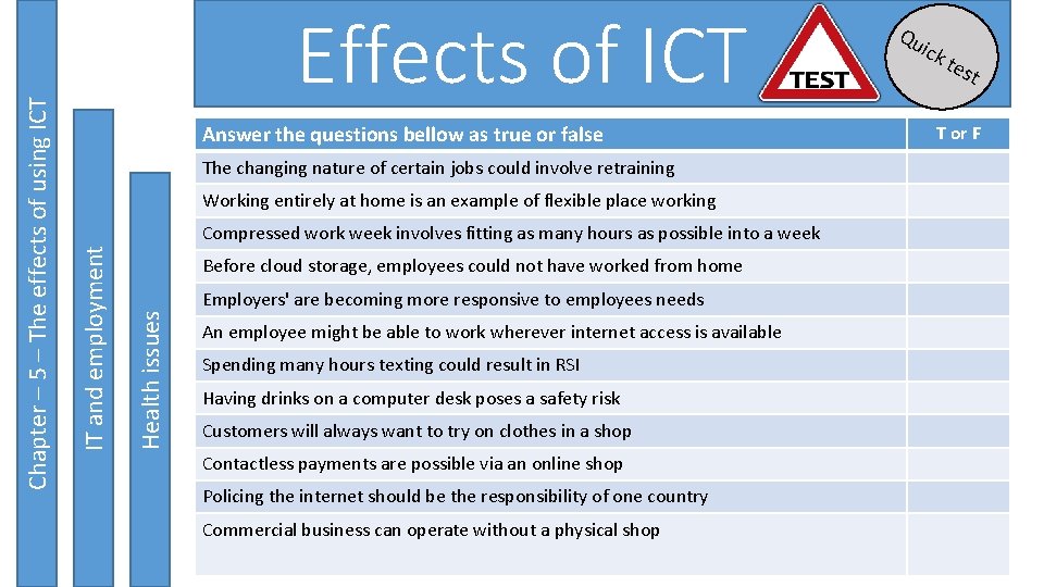 Answer the questions bellow as true or false The changing nature of certain jobs
