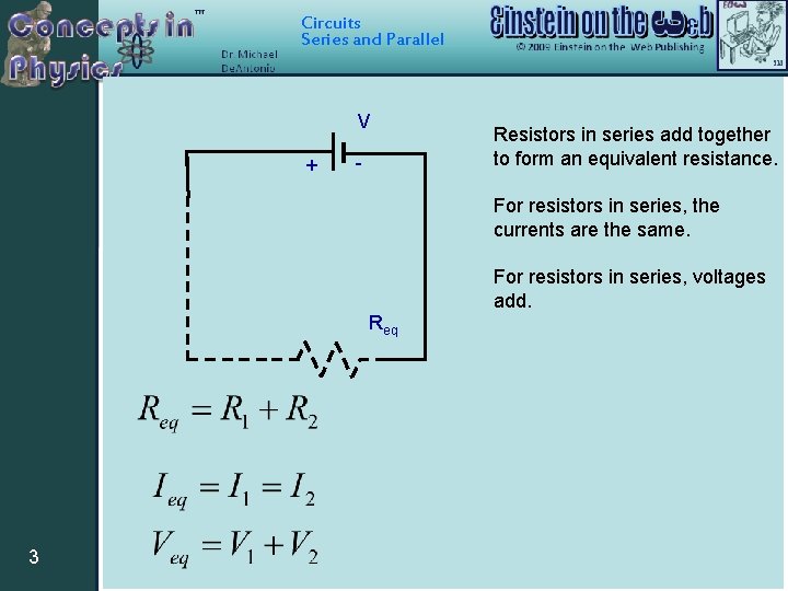 Circuits Series and Parallel V + - Resistors in series add together to form