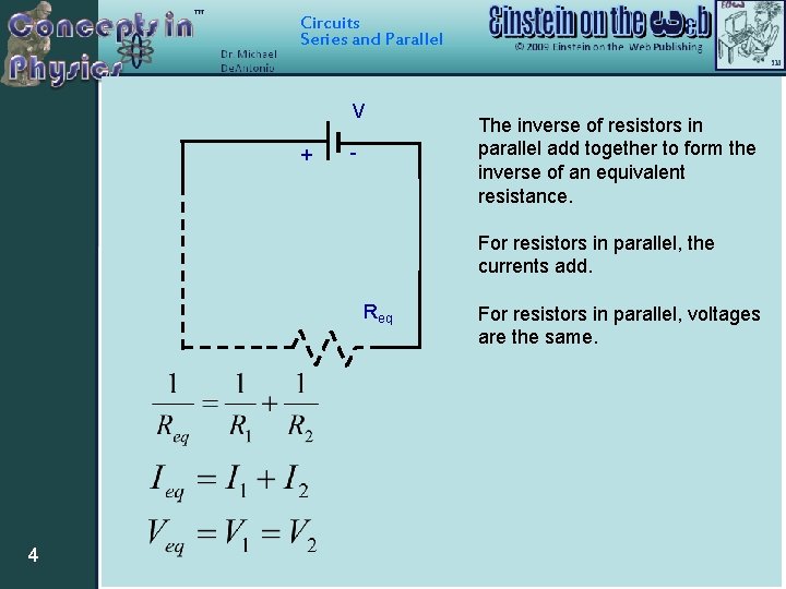 Circuits Series and Parallel V + R 1 The inverse of resistors in parallel