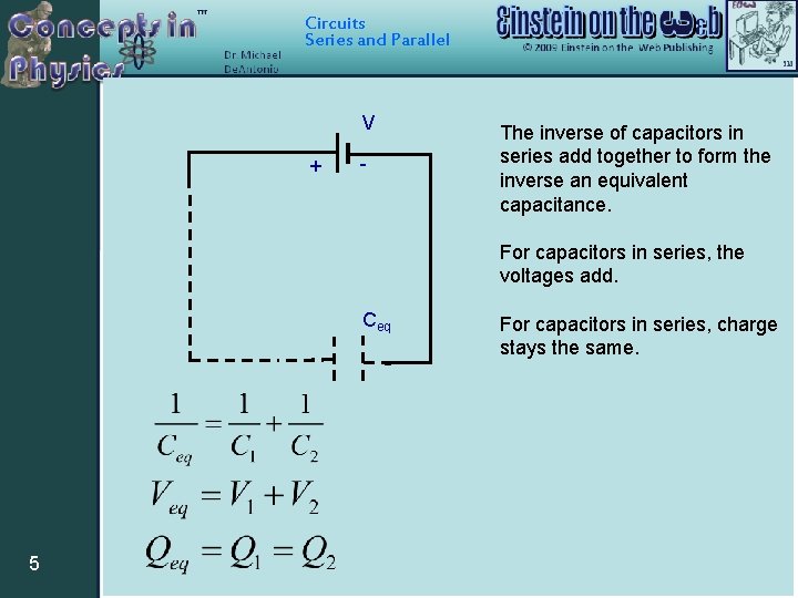 Circuits Series and Parallel V - + C 1 C 2 5 The inverse