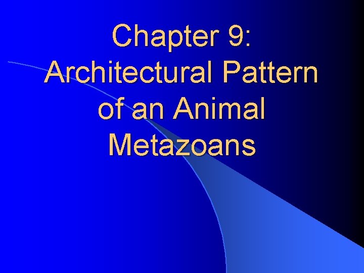 Chapter 9: Architectural Pattern of an Animal Metazoans Chapter 9: Architectural Pattern of an Animal Metazoans