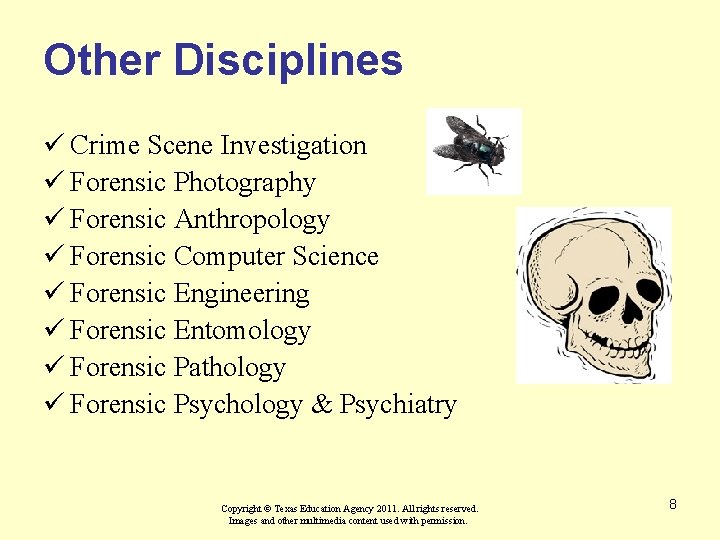 Other Disciplines ü Crime Scene Investigation ü Forensic Photography ü Forensic Anthropology ü Forensic