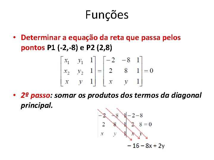 Funções • Determinar a equação da reta que passa pelos pontos P 1 (-2,