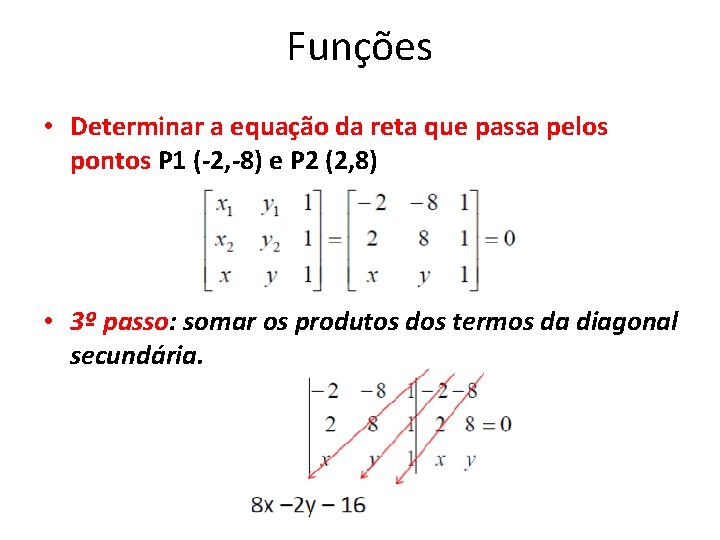 Funções • Determinar a equação da reta que passa pelos pontos P 1 (-2,