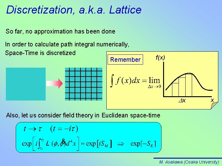 Discretization, a. k. a. Lattice So far, no approximation has been done In order