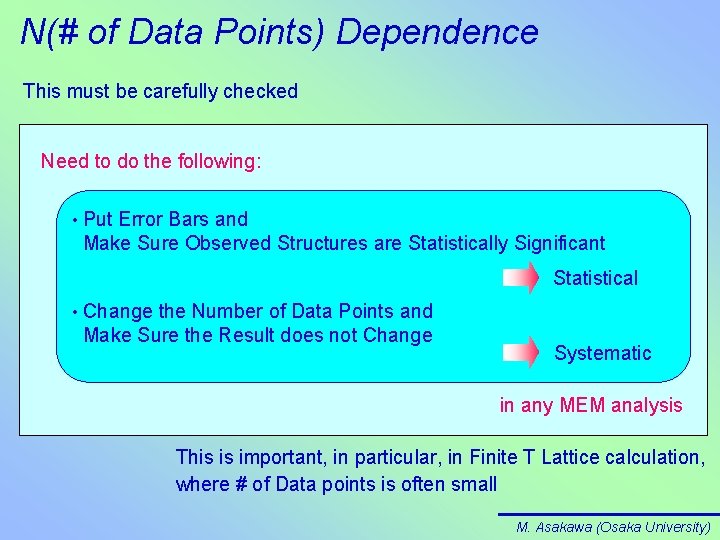 N(# of Data Points) Dependence This must be carefully checked Need to do the