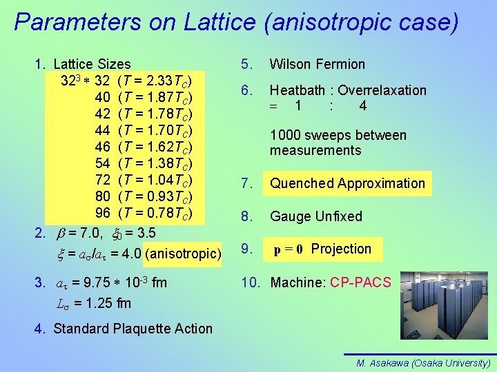 Parameters on Lattice (anisotropic case) 1. Lattice Sizes 323 * 32 (T = 2.