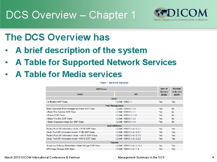 DCS Overview – Chapter 1 The DCS Overview has • A brief description of