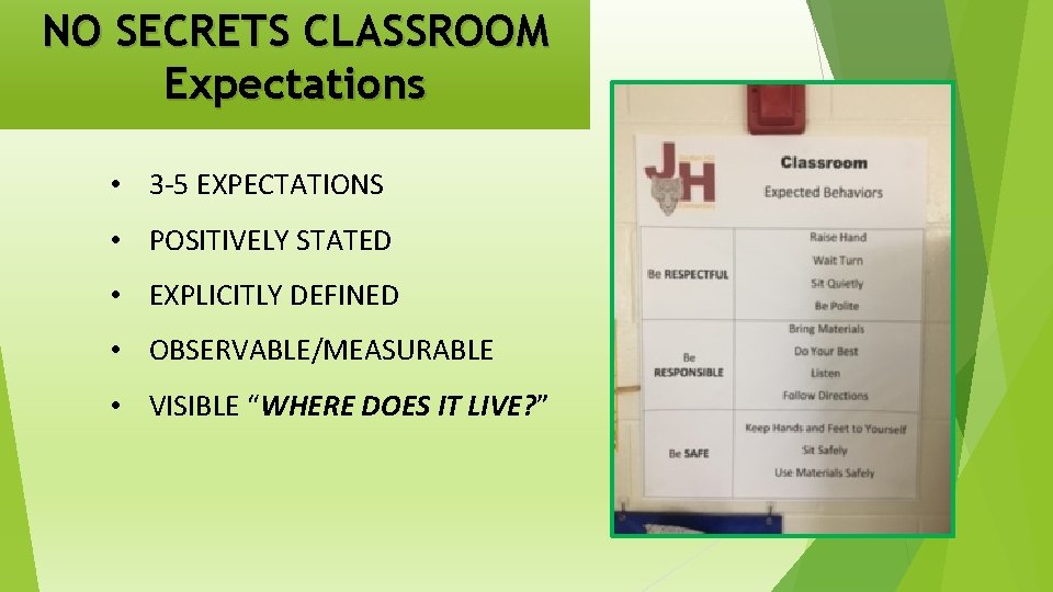 NO SECRETS CLASSROOM Expectations • 3 -5 EXPECTATIONS • POSITIVELY STATED • EXPLICITLY DEFINED