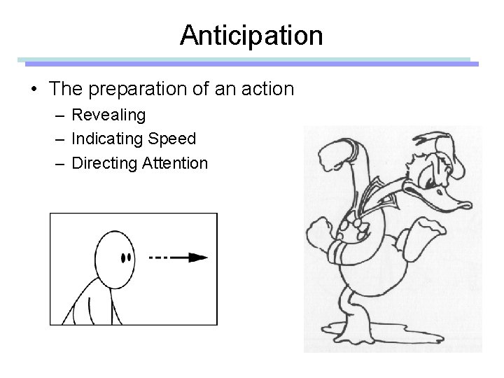 Anticipation • The preparation of an action – Revealing – Indicating Speed – Directing