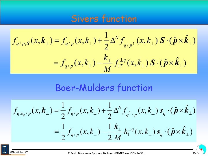 Sivers function Boer-Mulders function BNL, June 19 th R. Seidl: Transverse Spin results from