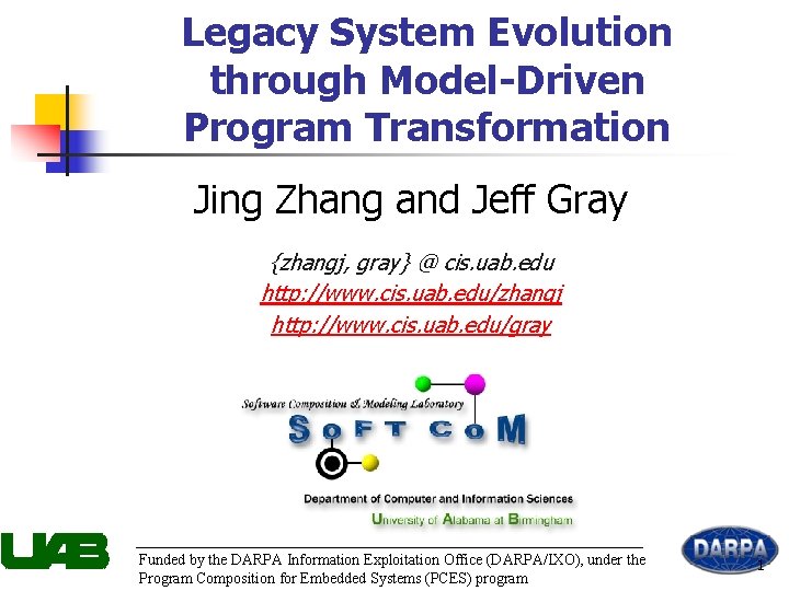 Legacy System Evolution through Model-Driven Program Transformation Jing Zhang and Jeff Gray {zhangj, gray}