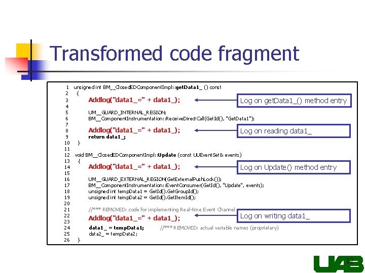 Transformed code fragment 1 unsigned int BM__Closed. EDComponent. Impl: : get. Data 1_ ()