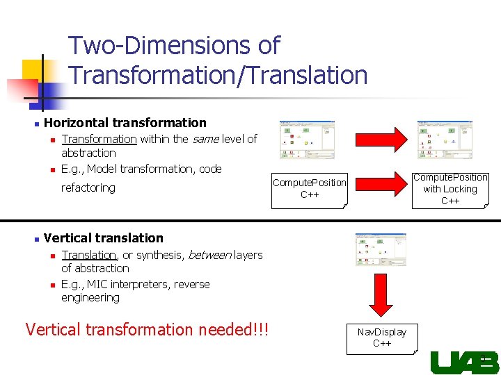 Two-Dimensions of Transformation/Translation n Horizontal transformation n n Transformation within the same level of