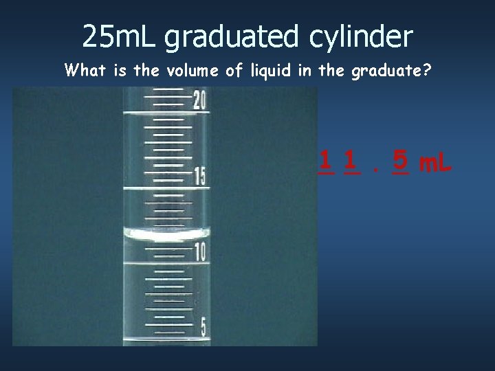 25 m. L graduated cylinder What is the volume of liquid in the graduate?