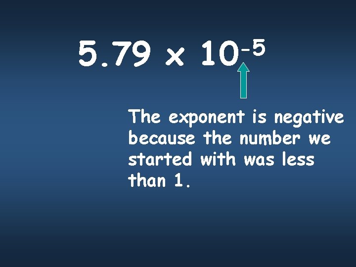 5. 79 x -5 10 The exponent is negative because the number we started