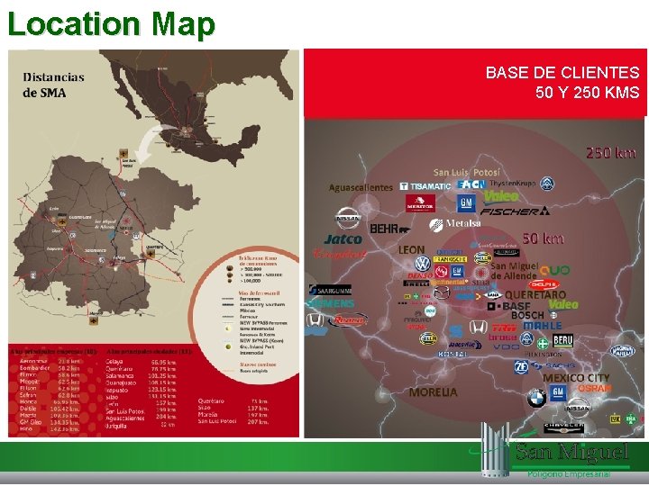 Location Map BASE DE CLIENTES 50 Y 250 KMS 