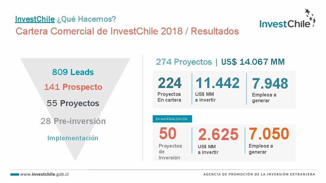 Invest. Chile ¿Qué Hacemos? Cartera Comercial de Invest. Chile 2018 / Resultados 809 Leads