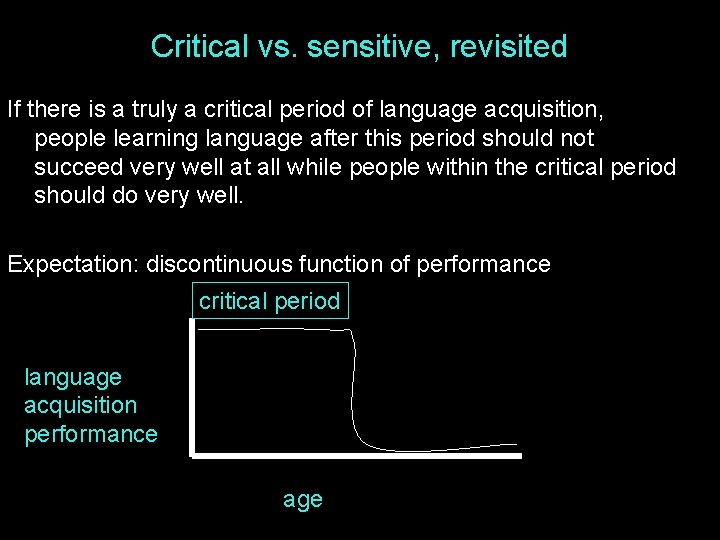 Critical vs. sensitive, revisited If there is a truly a critical period of language