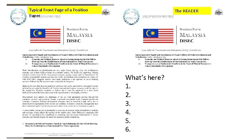 Typical Front Page of a Position Paper The HEADER What’s here? 1. 2. 3.