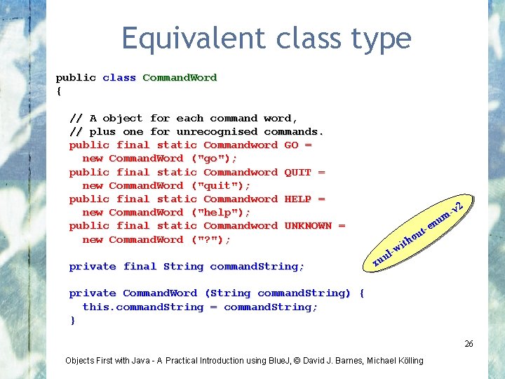 Equivalent class type public class Command. Word { // A object for each command