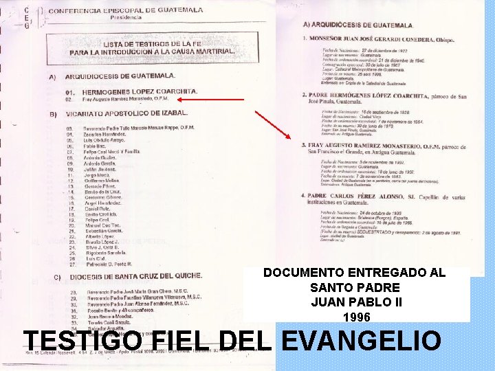 DOCUMENTO ENTREGADO AL SANTO PADRE JUAN PABLO II 1996 TESTIGO FIEL DEL EVANGELIO 