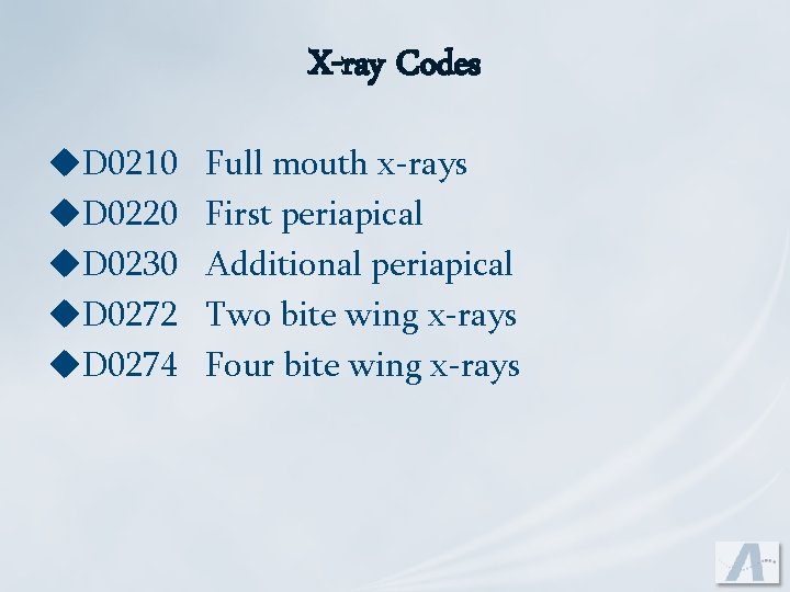 X-ray Codes u. D 0210 u. D 0220 u. D 0230 u. D 0272