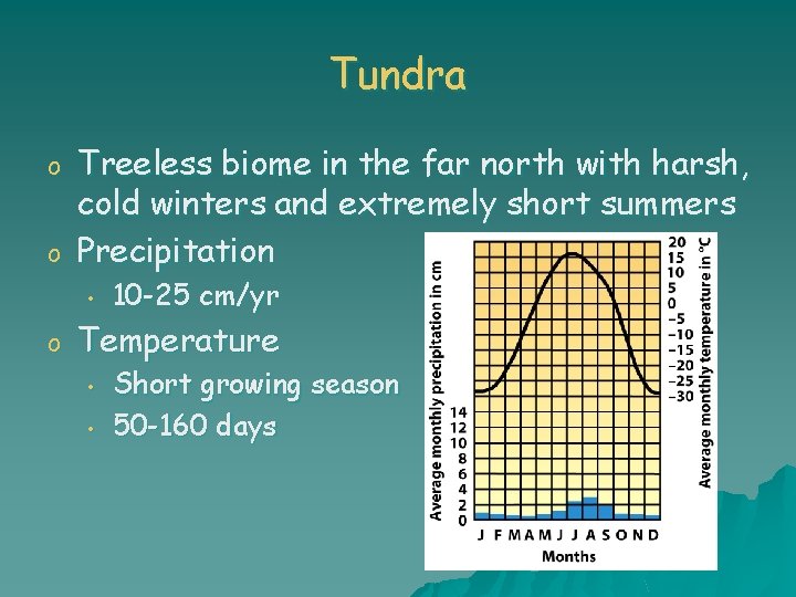 Tundra o o Treeless biome in the far north with harsh, cold winters and