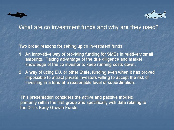 What are co investment funds and why are they used? Two broad reasons for