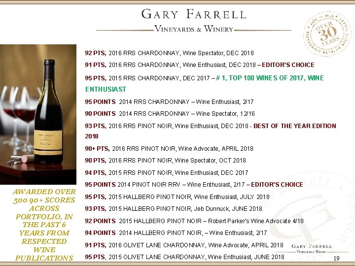 92 PTS, 2016 RRS CHARDONNAY, Wine Spectator, DEC 2018 91 PTS, 2016 RRS CHARDONNAY,