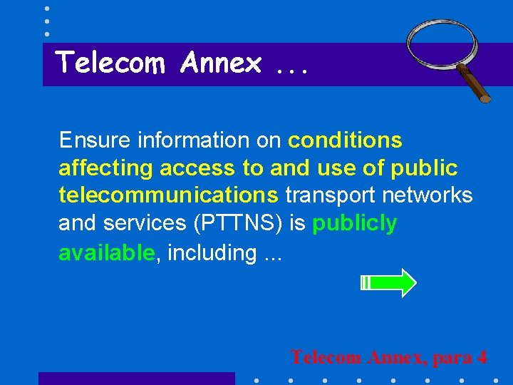 Telecom Annex. . . Ensure information on conditions affecting access to and use of