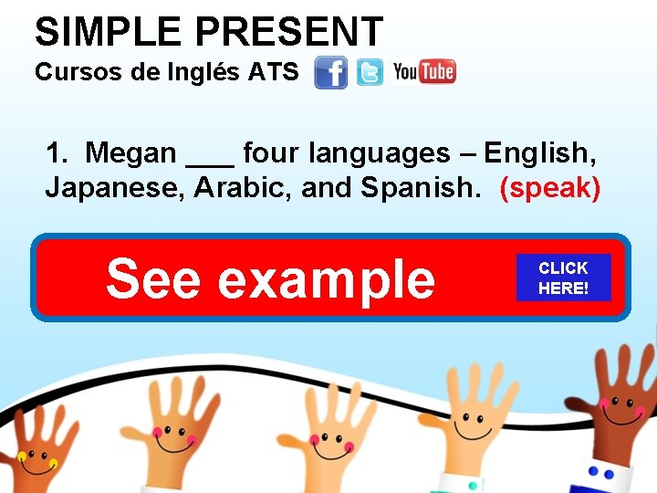 SIMPLE PRESENT Cursos de Inglés ATS 1. Megan ___ four languages – English, Japanese,