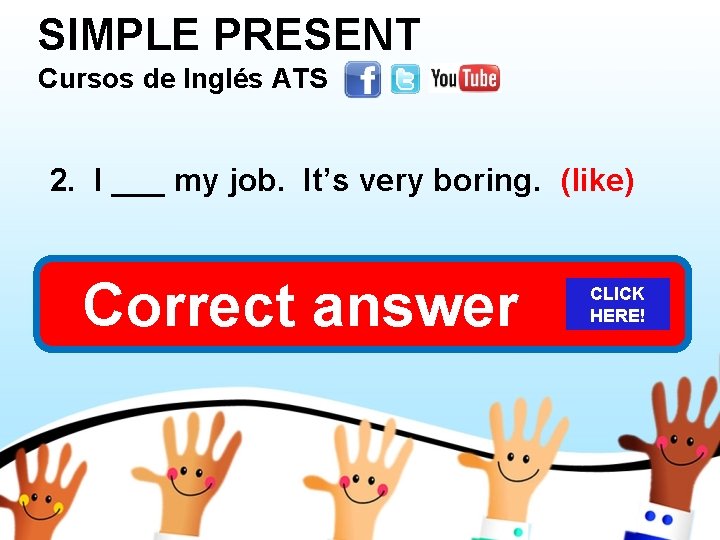 SIMPLE PRESENT Cursos de Inglés ATS 2. I ___ my job. It’s very boring.