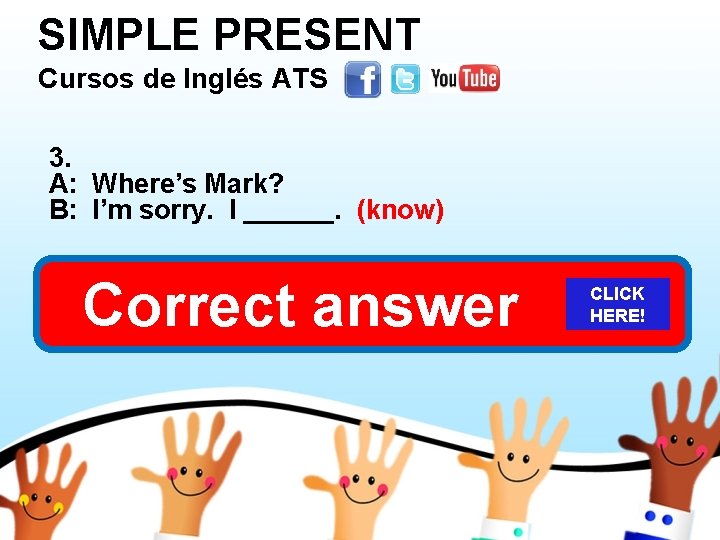 SIMPLE PRESENT Cursos de Inglés ATS 3. A: Where’s Mark? B: I’m sorry. I