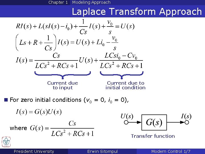 Chapter 1 Modeling Approach Laplace Transform Approach Current due to input Current due to