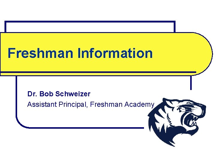 Freshman Information Dr. Bob Schweizer Assistant Principal, Freshman Academy 