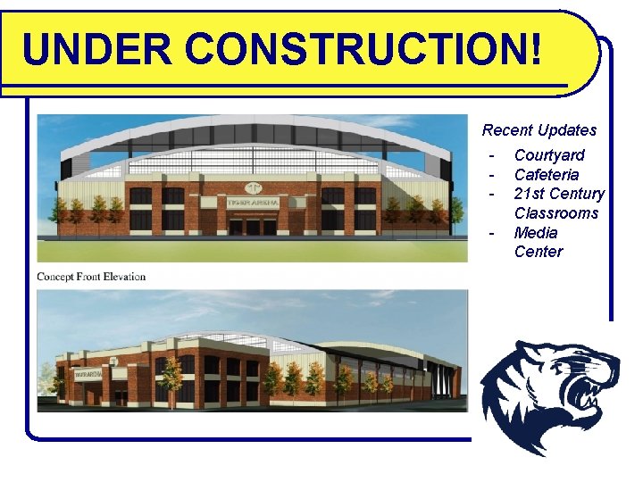 UNDER CONSTRUCTION! Recent Updates - Courtyard Cafeteria 21 st Century Classrooms Media Center 