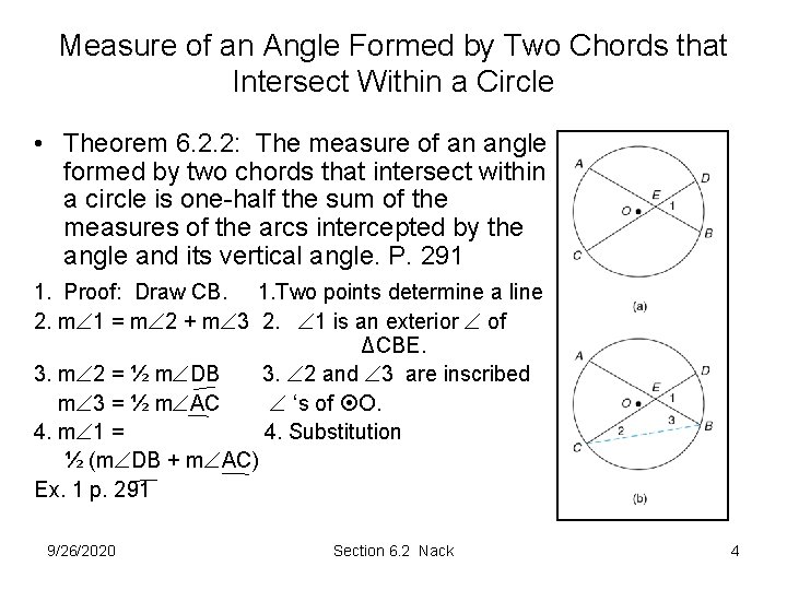 Measure of an Angle Formed by Two Chords that Intersect Within a Circle •