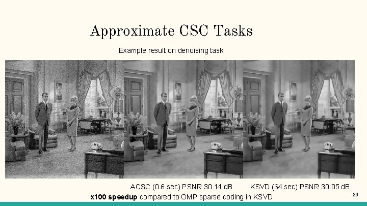 Approximate CSC Tasks Example result on denoising task ACSC (0. 6 sec) PSNR 30.