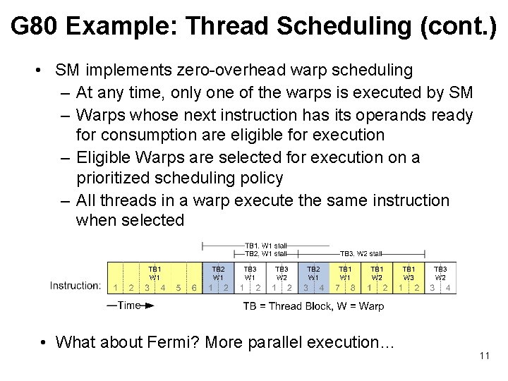 G 80 Example: Thread Scheduling (cont. ) • SM implements zero-overhead warp scheduling –