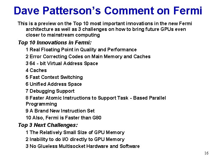 Dave Patterson’s Comment on Fermi This is a preview on the Top 10 most