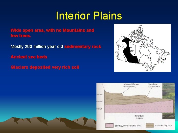 Interior Plains Wide open area, with no Mountains and few trees. Mostly 200 million