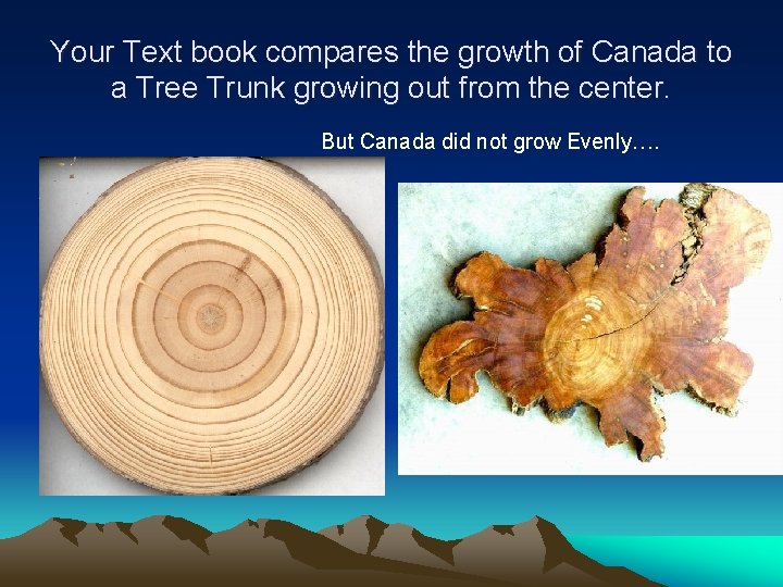 Your Text book compares the growth of Canada to a Tree Trunk growing out