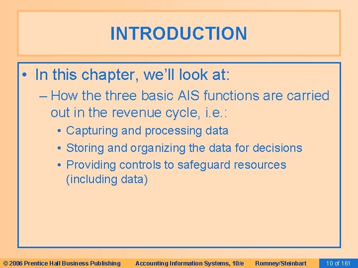 INTRODUCTION • In this chapter, we’ll look at: – How the three basic AIS